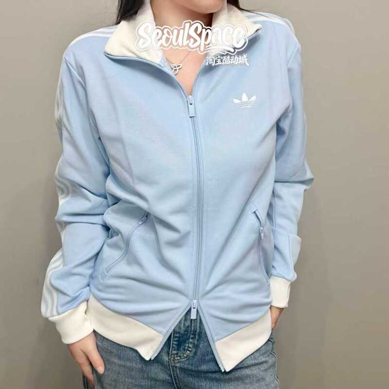 Adidas Adidas Clover Milk Blue Retro Slim Fit Zipper Korean Style Sports Jacket Ke1664