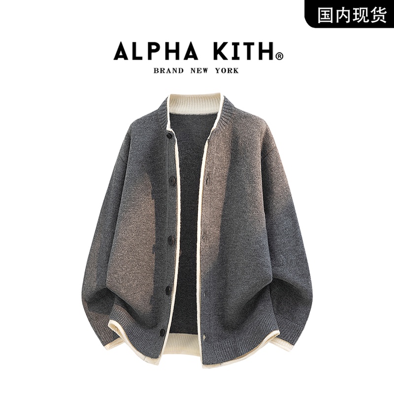 Alpha Kith Official Authentic Autumn and Winter Versatile American-Style Trendy Sweater for Men, Casual Old Money Style Knitwear