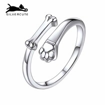 Cute Silver Pooch Ring Female Niche Design S925 Silver Cute Dog Bone Claw Personality Fashion Opening Forefinger Ring