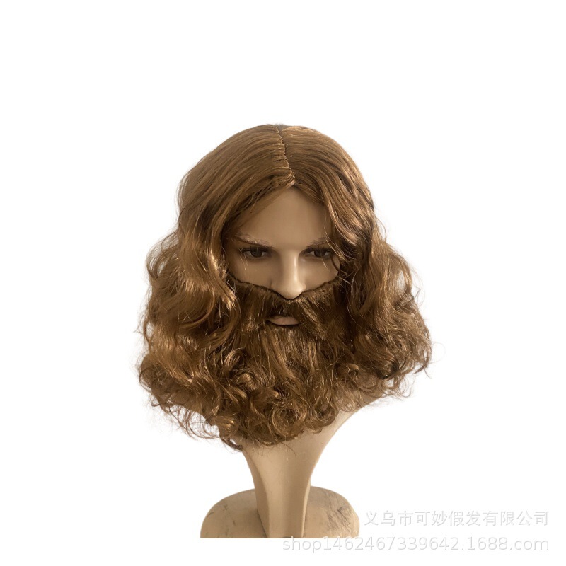 Cross-Border European and American Jesus and Santa Claus Style Holiday Wig, Brown Christmas Cosplay Wig with Short Curly Beard Cross-Border European and American Jesus and Santa Claus Style Holiday Wig, Brown Christmas Cosplay Wig with Short Curly Beard