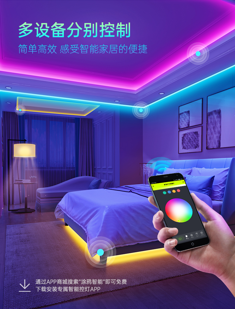 朝仕 涂鸦智能RGB变色灯带 2米 支持遥控/天猫精灵/小爱同学控制 图4