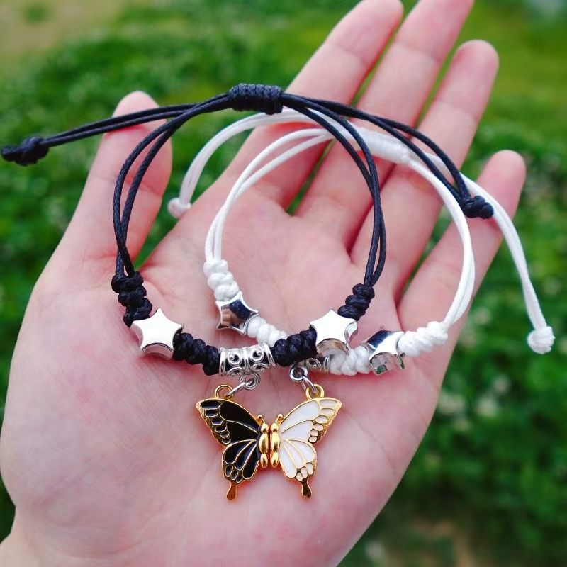 Cartoon Butterfly Magnetic Couple Bracelet ins Handmade Woven Bracelet Popular Gift for Couples, Best Friends, Boyfriend