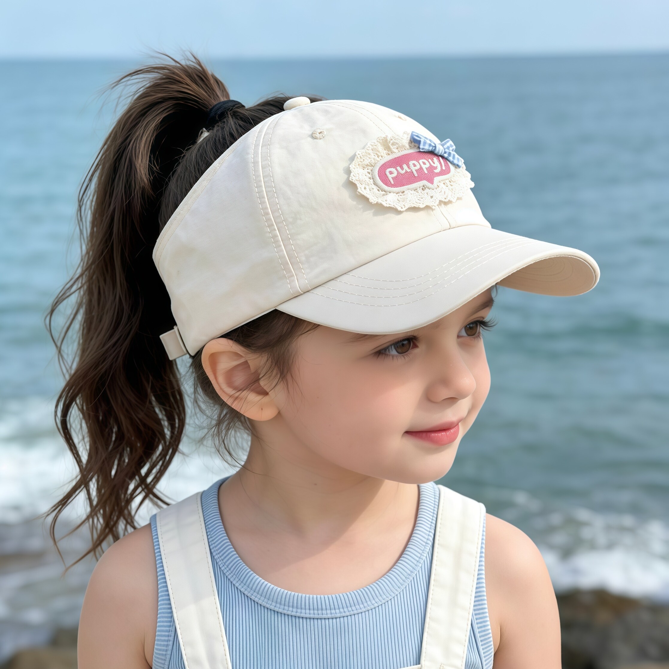 子供用帽子：速乾性と通気性に優れた野球帽。女の子がポニーテールに髪を結ぶのに最適。日よけ帽子、赤ちゃんのお出かけにぴったりのトレンディな野球帽。