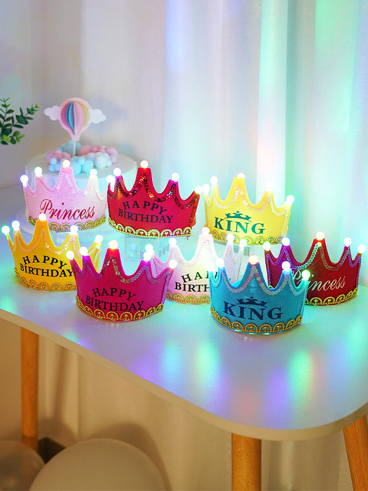 Glowing birthday hats children's one-year-old pointed hat golden crown decoration adult party baby clothes dress up