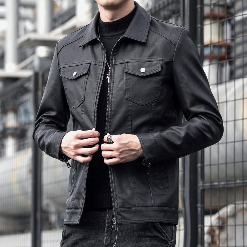 Lucky Bird 2021 Fall Leather Jacket Men's Slim Short Multi-pocket Casual Jacket Jacket All-match Motorcycle Suit