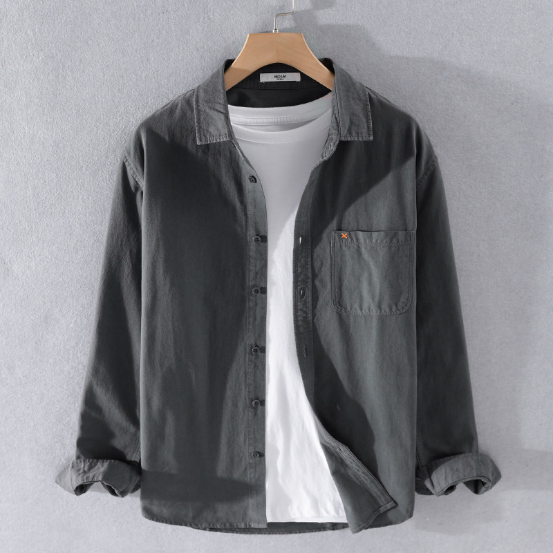 Fugui bird spring summer casual shirt male long sleeve trend 100 lap pure cotton white shirt jacket thin outside wearing an inch