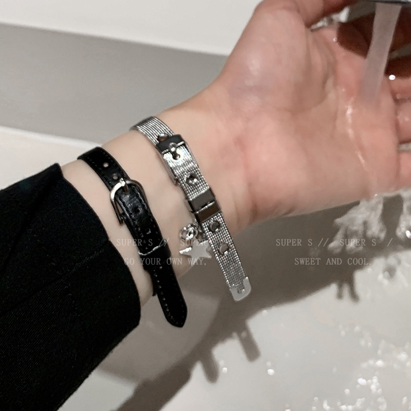 Sweet Cool Punk Star Subculture Belt Bracelet for Women, High-Value Student Niche Leather Bracelet, Stackable Jewelry for Men
