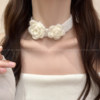 White Lover~ Sweet Knitted Wool Flower Necklace for Women, Winter New Year Atmosphere Neck Chain Sweater Chain Neck Accessory