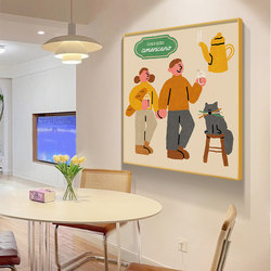Scandinavian Dopamine Illustration Cartoons Couple Warm Hanging Paintings Living Room Sofa Background Wall Cafe Restaurant Decorative Paintings