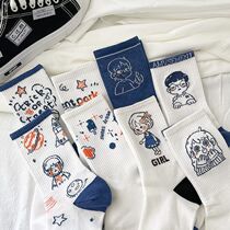 Socks womens Korean version spring and autumn mid-tube socks students cute ins stockings Japanese cartoon sports womens socks couple tide