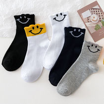 2 5 10 pairs of socks womens Korean version of the smiley face in the tube student trend winter long tube socks socks boat socks womens tide