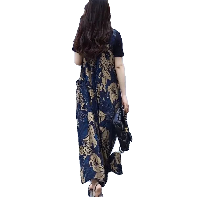 2024 Summer Suspender Dress Women's Floral Loose Slim Fashion Printed Suspender Long Skirt Set two-piece