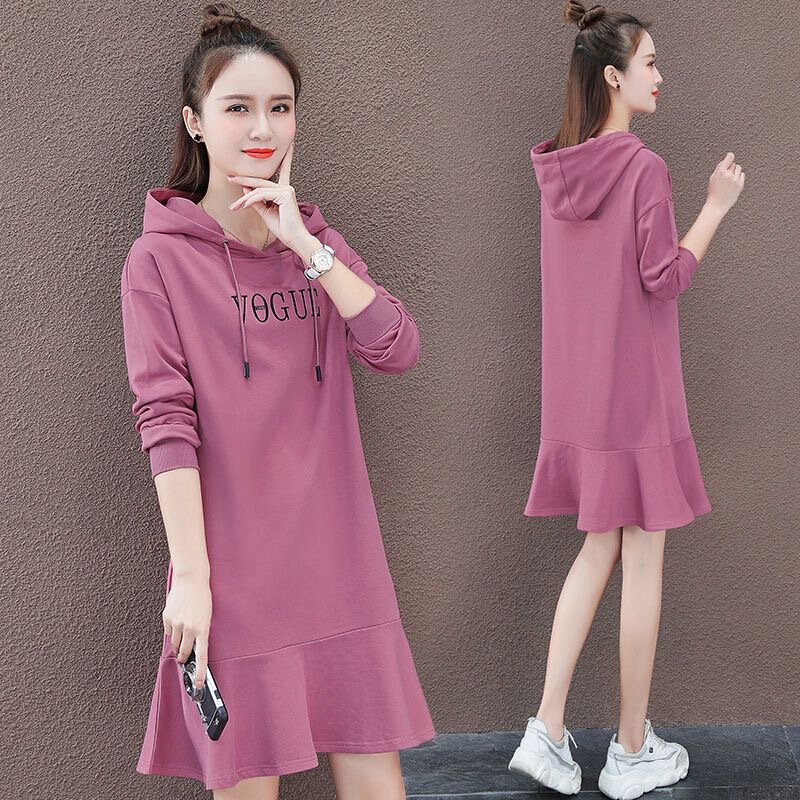Hooded Mid-Length Thin Sweatshirt Dress Fishtail Skirt New Spring and Autumn Sports Dress Loose Casual Skirt Slimming Effect Hooded Mid-Length Thin Sweatshirt Dress Fishtail Skirt New Spring and Autumn Sports Dress Loose Casual Skirt Slimming Effect