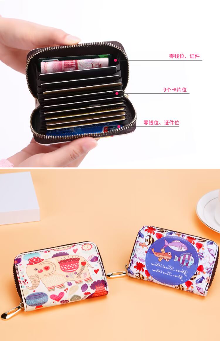 Túi thẻ khóa kéo của phụ nữ Hàn Quốc dễ thương cá tính mini siêu mỏng gói thẻ organ nhiều thẻ ví chủ thẻ ví đựng thẻ charles and keith