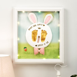 Rabbit Baby Hand and Foot Print Clay Hair Souvenir Photo Frame Newborn Baby Footprint Full Moon Hundred Days Gift