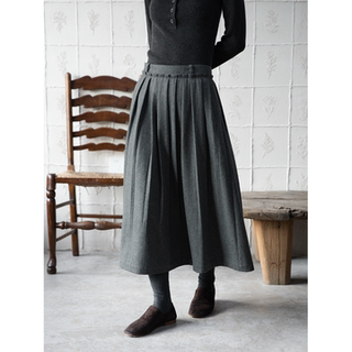 Seams sense autumn and winter retro versatile double waist pleated a-line wool mid-length skirt 54001