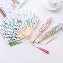 Ancient Wind Lolita Shells Small Fold Fan Hanfu Flowers Small Fan Children Folded Photo Dance Walking Show Props Fan