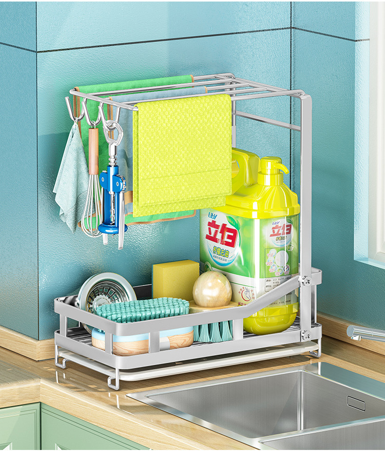 Stainless steel kitchen sink cleaning wall-mounted drain storage rack rag towel sponge desktop pull rack