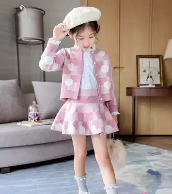 2021 new spring and autumn girls Children's foreign style knitted girl Korean version of the children's Autumn Sweater two-piece set