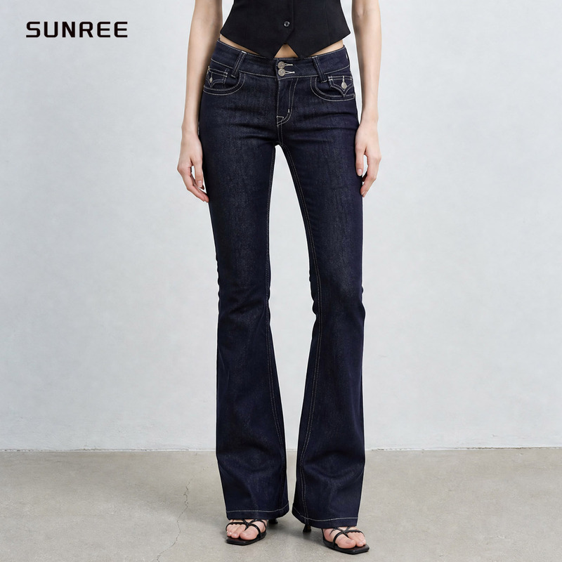 Sun Qian's Same Style Retro Blue Low-Waist Jeans for Women 2026 New Model, Leg-Lengthening, Slim-Fitting, Hot Girl Floor-Length Flared Pants Sun Qian's Same Style Retro Blue Low-Waist Jeans for Women 2026 New Model, Leg-Lengthening, Slim-Fitting, Hot Girl Floor-Length Flared Pants