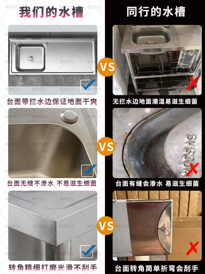 不锈钢水槽单槽台面一体带支架厨房洗菜盆双槽洗手盆商用洗碗池厚