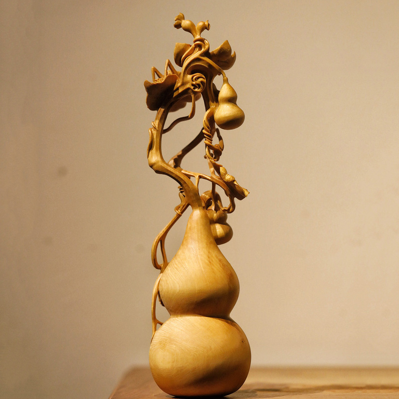 Nine Carp Yellow Elm Wood Longevity Gourd Craft Ornament, a Beautiful Item for Collecting and Appreciation