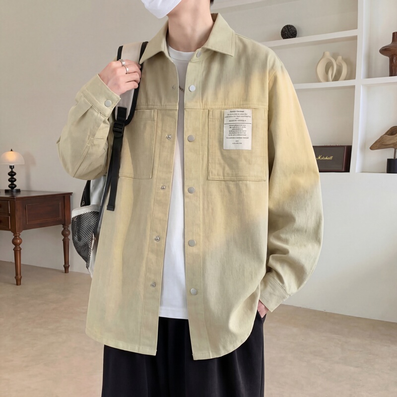 Pure Cotton Shirt Jacket for Men, Spring and Autumn 2026 New American-Style Workwear, Loose Casual Jacket for Students Pure Cotton Shirt Jacket for Men, Spring and Autumn 2026 New American-Style Workwear, Loose Casual Jacket for Students