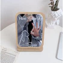 ins simple wooden net red mirror desktop makeup mirror girl desktop vanity mirror folding student dormitory portable