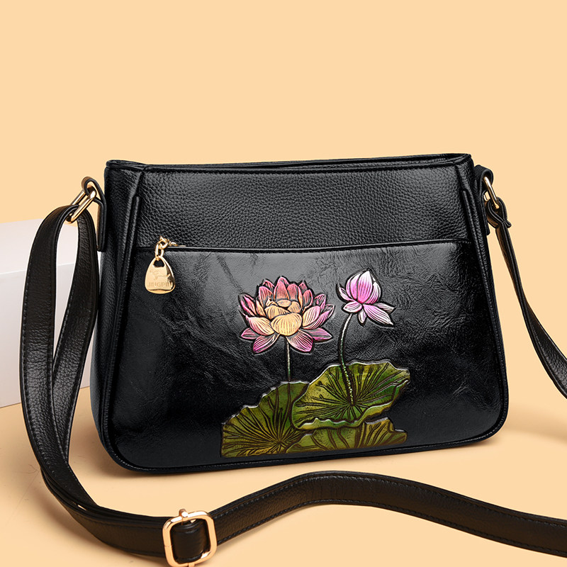 Кожаные сумки в китайском стиле, модные сумки-мессенджеры с принтом, для мам среднего возраста, мягкая кожа, женские сумки через плечо в западном стиле большой емкости