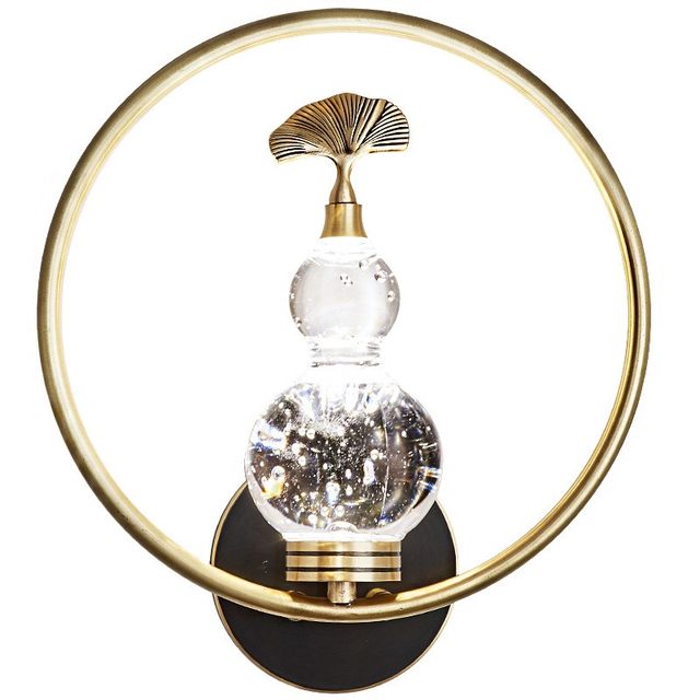 Dootong new Chinese style full copper crystal wall lamp bedroom background wall simple modern bedside living room light luxury art gourd