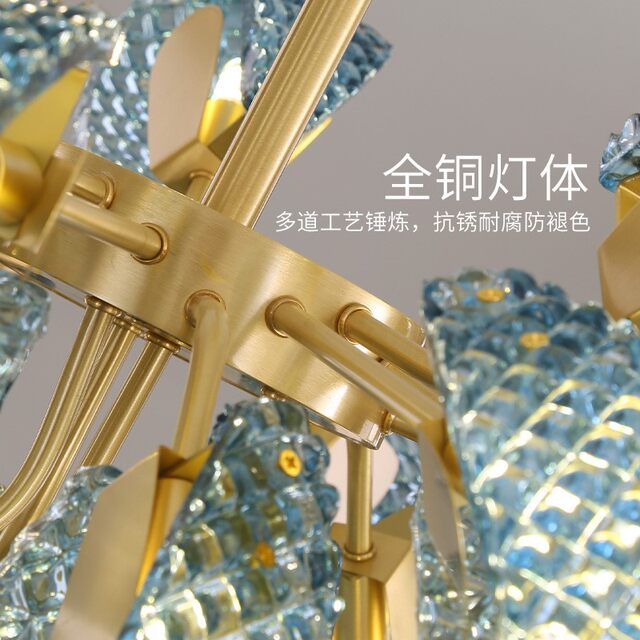 Modern Minimalist Luxury All-Copper Living Room Chandelier, Creative Designer Art Flower Art Lamp for Dining Room and Bedroom