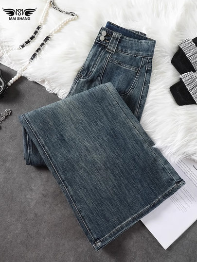韩国阔腿牛仔裤女春秋季2025新款高腰显瘦宽松爆款水泥灰直筒裤子