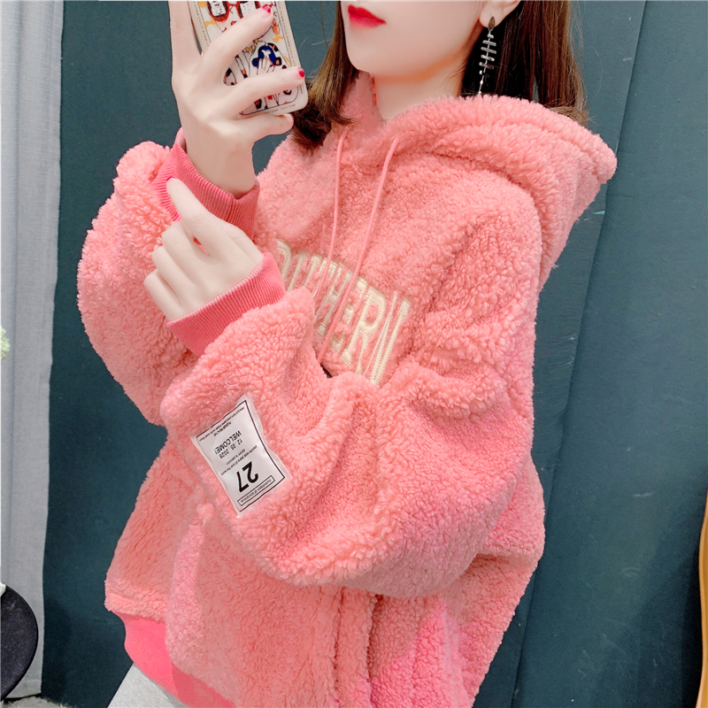 Tide lamb plus plus hat jacket woman 2022 autumn and winter new loose embroidery design tops