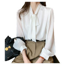 Tidal Bow Bow Tie White Snowspun Shirt Woman Autumn Dress 2024 New Fashion Foreign Air Professional Shirt Han Edition Blouse