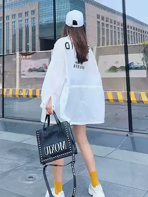 Tide brand sunscreen clothes female 2021 summer new Korean version thin ins medium and long version loose long sleeve letter sunscreen clothing