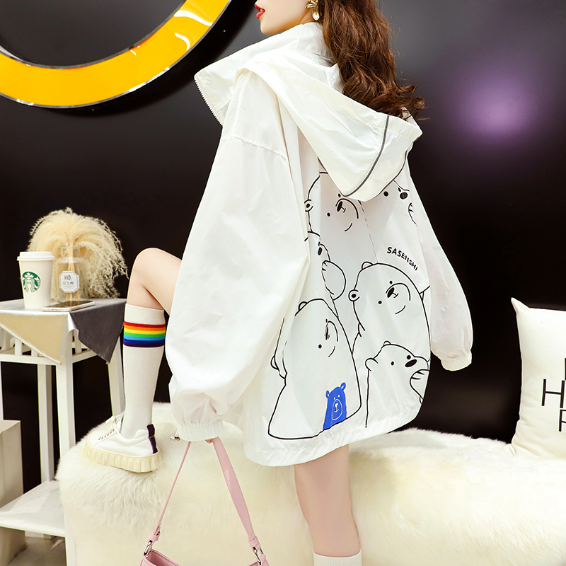 Off Whitethe republic of korea Chaopai Sweater female summer 2021 new pattern Sunscreen coat easy Thin Hooded fashion Age reduction jacket
