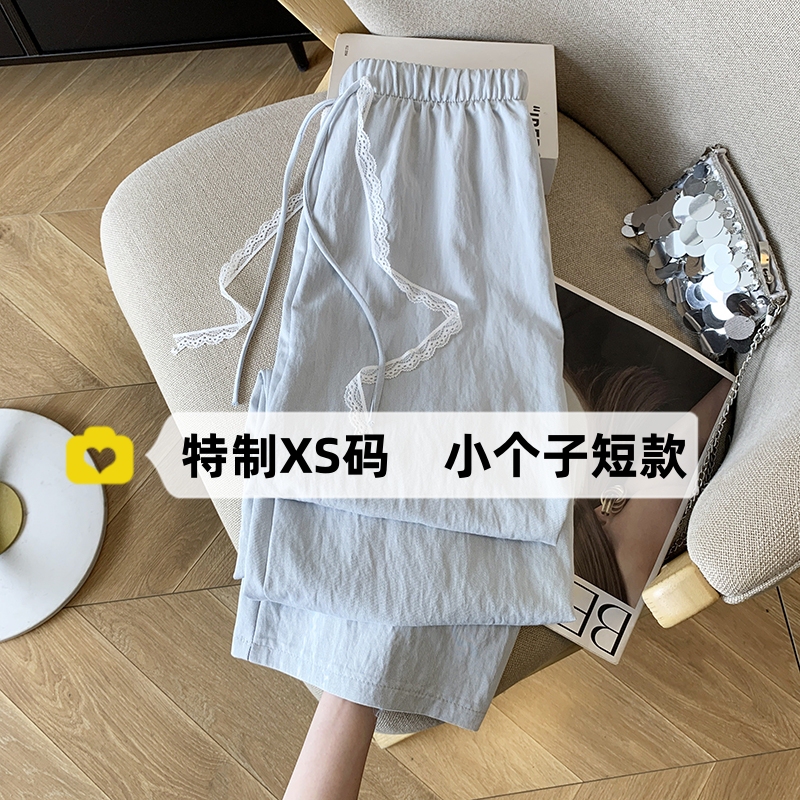 Petite 150cm Lazy Style Cropped Washed Cotton Wide-Leg Pants for Women, Summer 145cm Drapey Slimming Lace Straight-Leg Casual Pants Petite 150cm Lazy Style Cropped Washed Cotton Wide-Leg Pants for Women, Summer 145cm Drapey Slimming Lace Straight-Leg Casual Pants