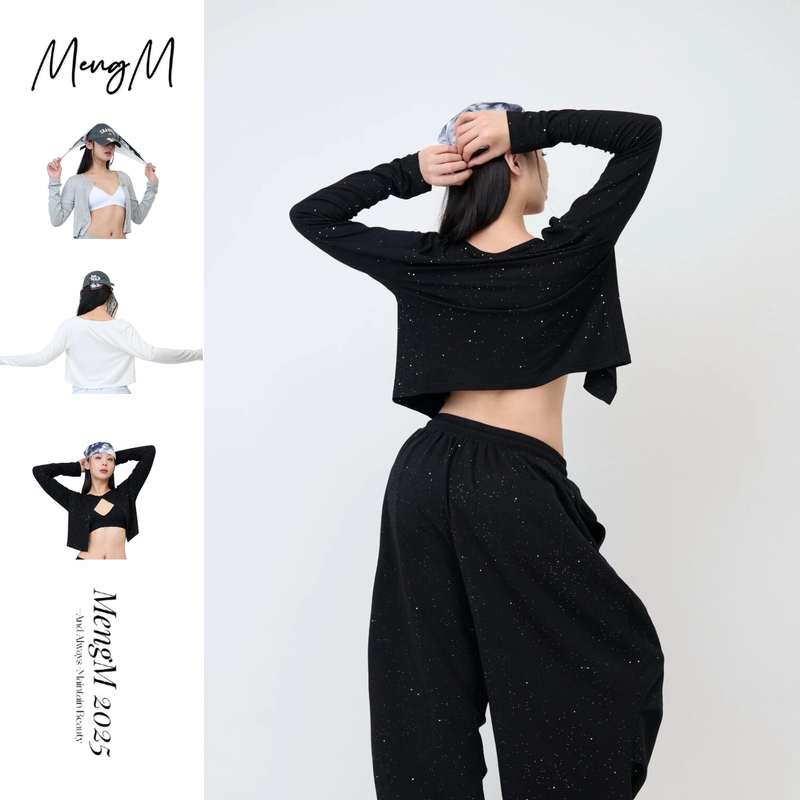 Mengm【3-Color Cardigan Top】Jazz Street Dance Solid Color Shiny Short Long-Sleeve Jacket for Daily Commuting and Outerwear Mengm【3-Color Cardigan Top】Jazz Street Dance Solid Color Shiny Short Long-Sleeve Jacket for Daily Commuting and Outerwear