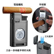 Cigar cutter and lighter three-in-one multifunctional cigar cutter lighter cigar holder portable set