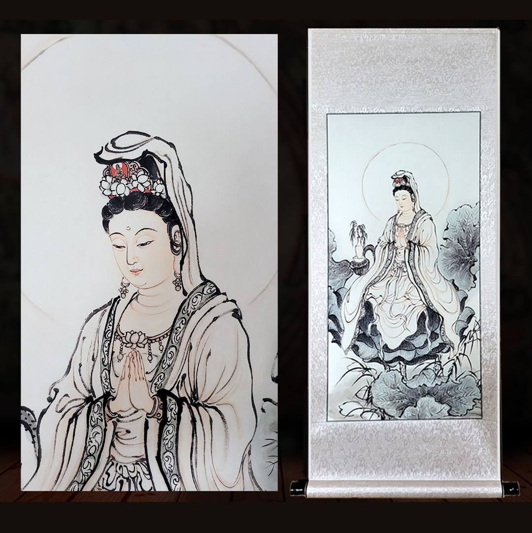 Putuo Mountain Jiahu Guanyin Bodhisattva portrait South China Sea Guanyin scroll hanging painter to worship Guanyin Bodhisattva Buddha statue