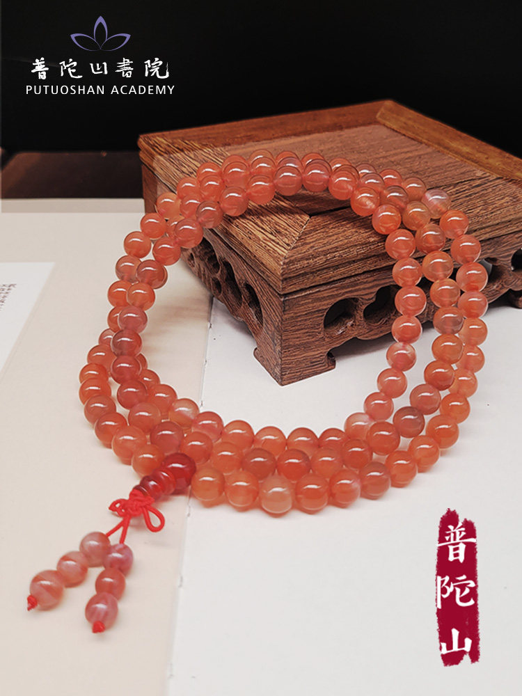 Putuo Mountain Jiayin Baoshan Nanhong Hand String Buddha Bead Chain Natural Sichuan Material Persimmon Red Ice Floating Red Bracelet Necklace