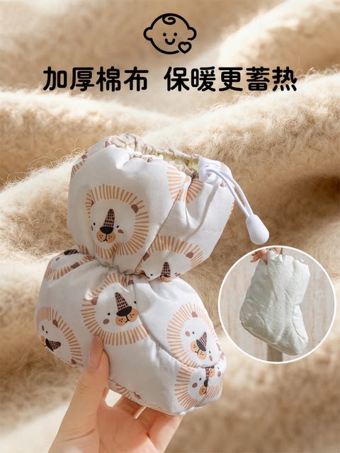 Winter newborn infant down shoes, anti-removal, warm foot protectors, high-top, long-tube, soft-soled, thickened cotton shoes