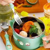Children's bowl anti-fall anti-scalding 8-year-old stainless steel 304 tableware with handle primary school students eat soup bowl with lid