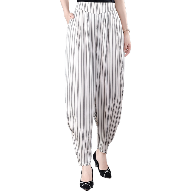 Summer carrot pants Korean style plus size pants slim bloomers loose wide leg pants striped harem pants women summer chiffon