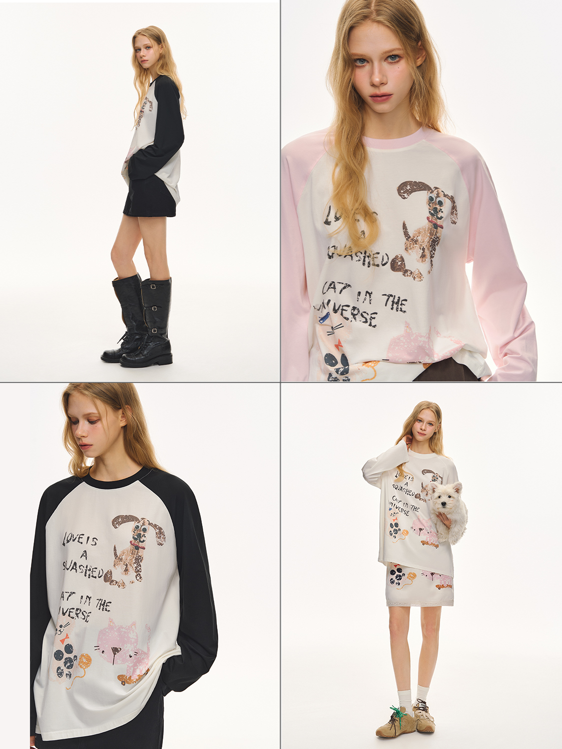 CLIMAX VISION轻薄凉感手绘涂鸦印花撞色插肩长袖T恤打底衫女款