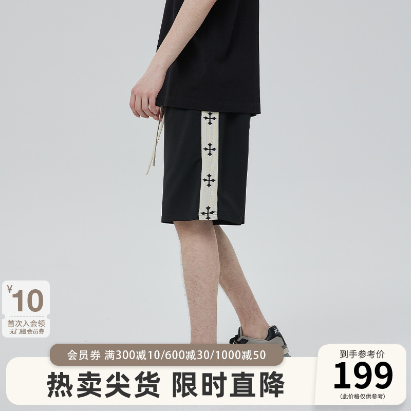 CLIMAX VISION cross print webbing striped heavy shorts cool American high street five-point pants