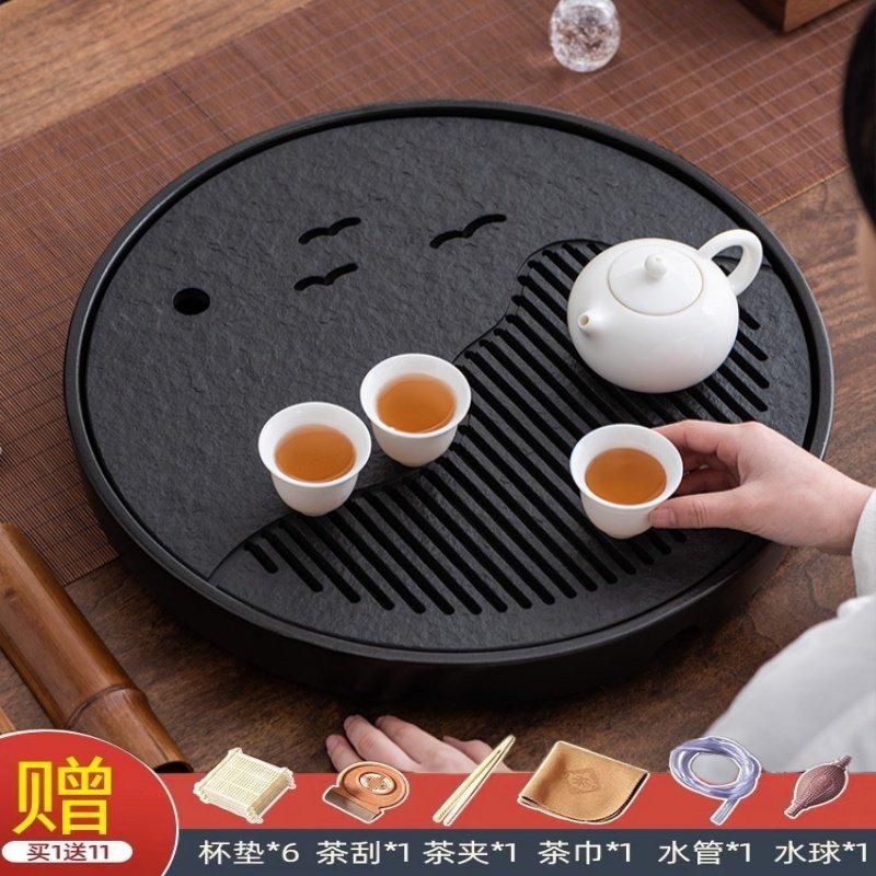 Круглый керамический чайный поднос Yuanshan Wujinshi, дренаж для хранения воды, маленький чайный столик, чайный сервиз, простой поднос для домашнего офиса
