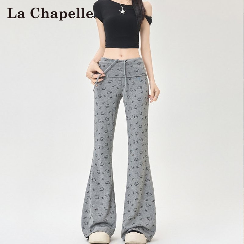 La Chapelle Sweet and Spicy Cartoon Kt Cat Flared Pants for Women, Summer Yoga Sports Bootcut Pants, Casual Straight-Leg Sweatpants