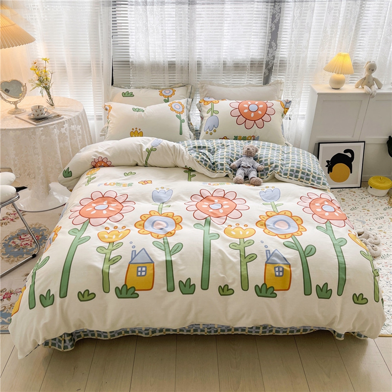 Pure cotton bedding four-piece set 100% cotton simple bed sheet quilt cover three-piece set net red style ins wind 4-piece set