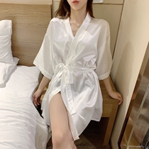 Spring and Autumn New Plus Size Nightgown Pajamas Women Summer Ice Loose Kimono Net Red Four Seasons Half sleeve Bathrobe Silk